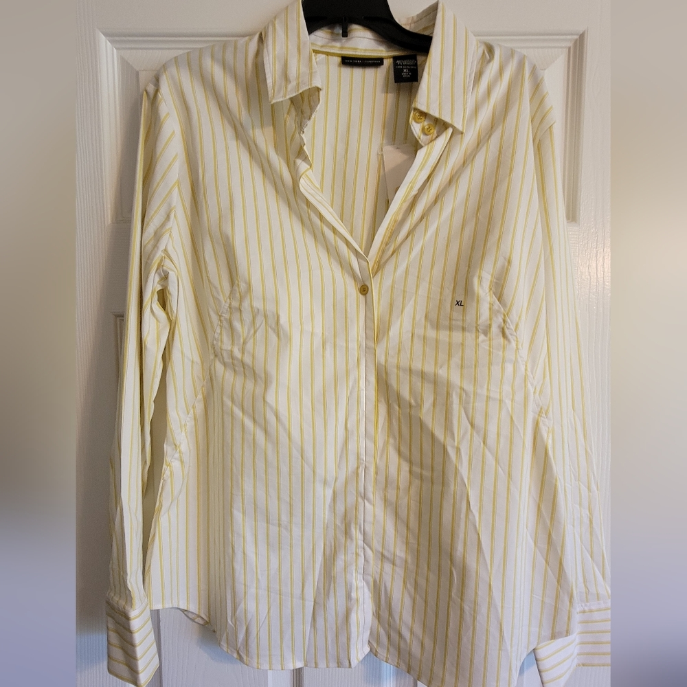 White button-up shirt with yellow stripes